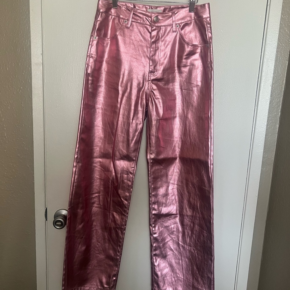 Meshki Metallic Pink Wide Leg Jeans